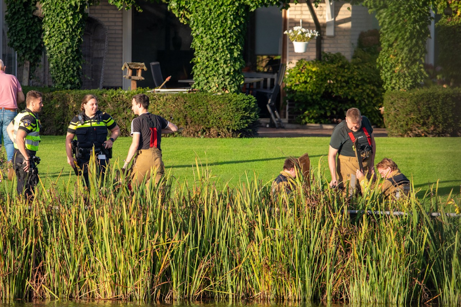 Brandweer bevrijdt hond uit water in De Lutte