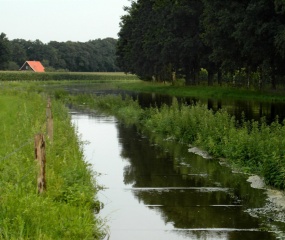 Door het wassende water van de Dinkel konden we gisteravond niet meer naar Gronau fietsen.