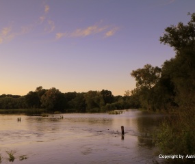 Avondrood over de overstroomde Dinkel - Astrid Velthuis